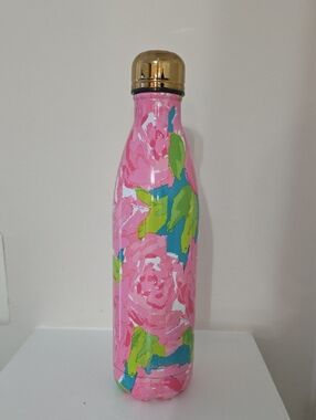 Lilly Pulitzer Pink Floral Insulated Bottle with Gold Cap